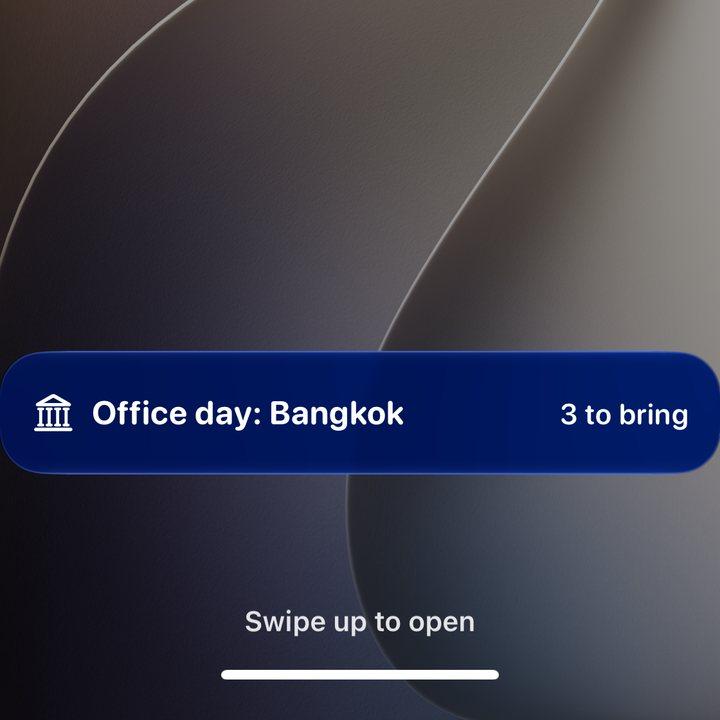 The office day card on the Lock Screen: Office day, Bangkok, 3 to bring